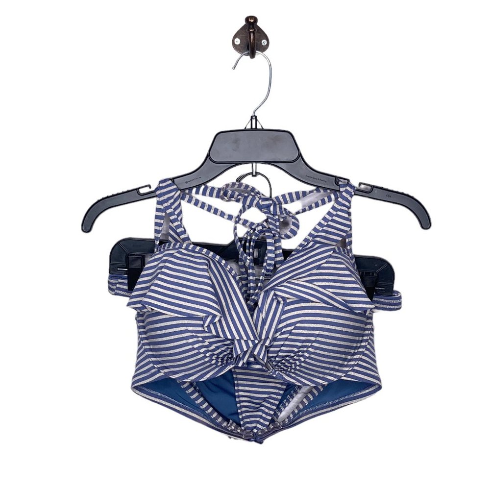 Aerie 36DD Medium M Perkier Pushup Shimmer Striped Bikini Swimsuit Swim Set